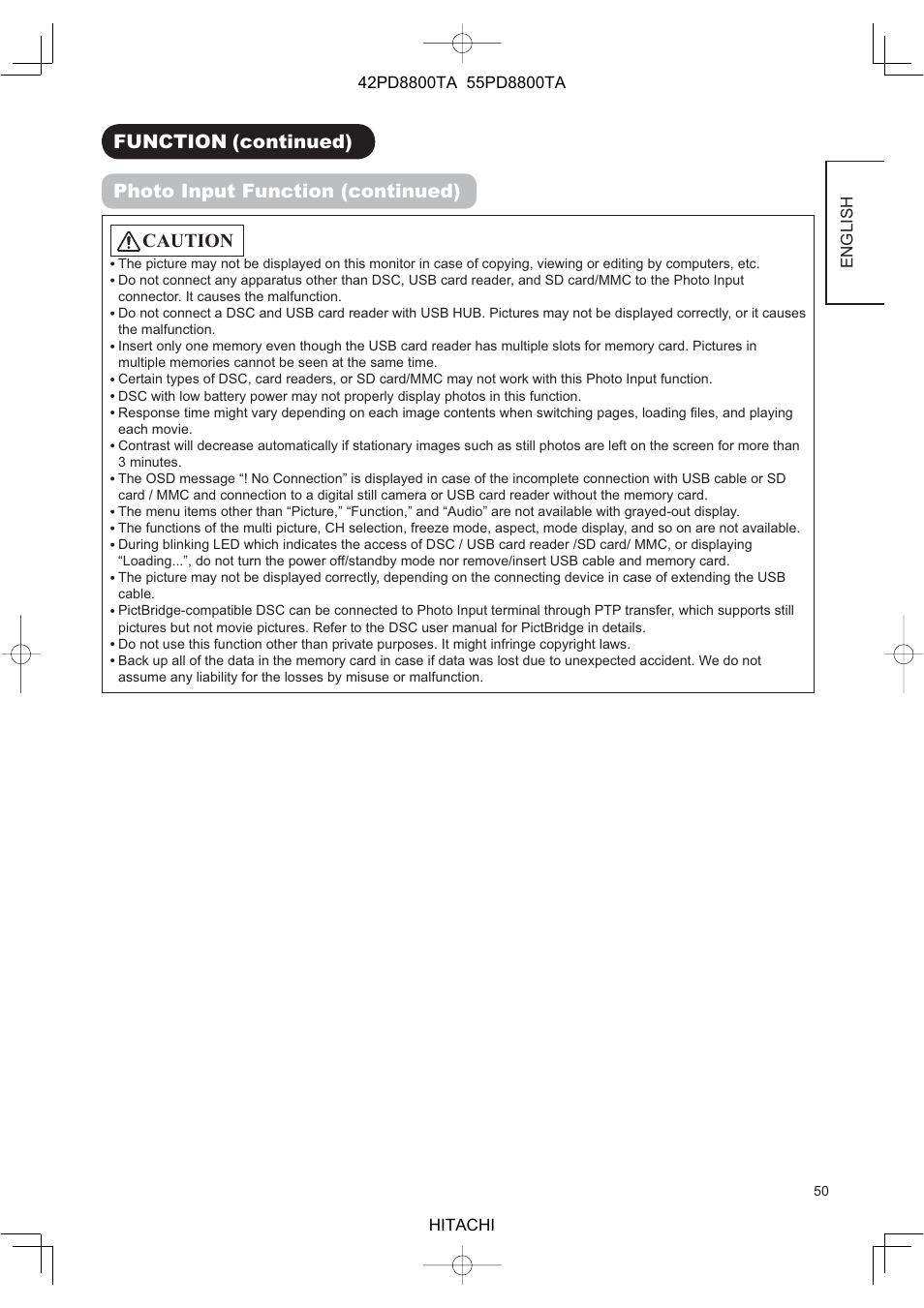Hitachi 42PD8800TA User Manual | Page 52 / 62