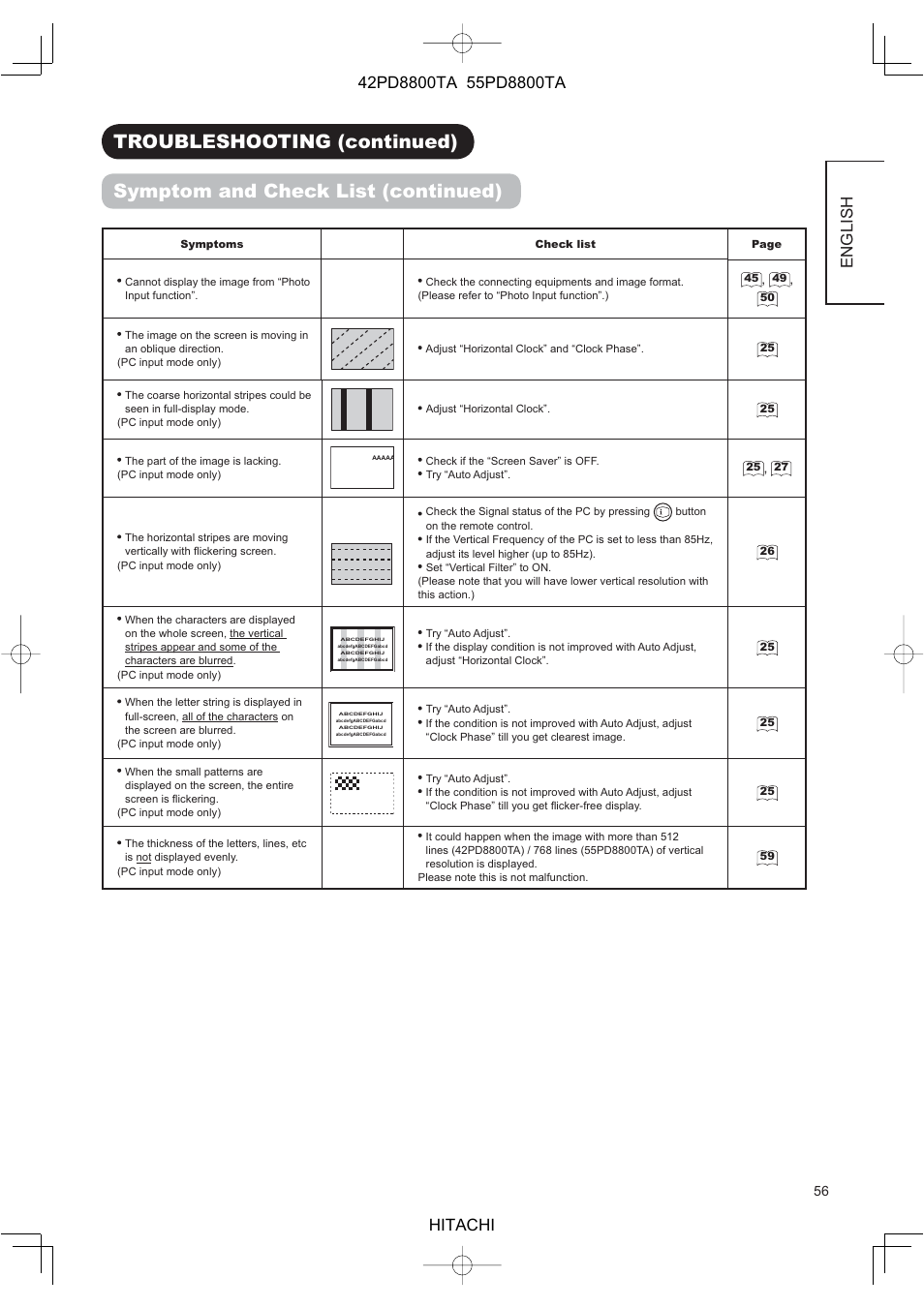 English | Hitachi 42PD8800TA User Manual | Page 58 / 62