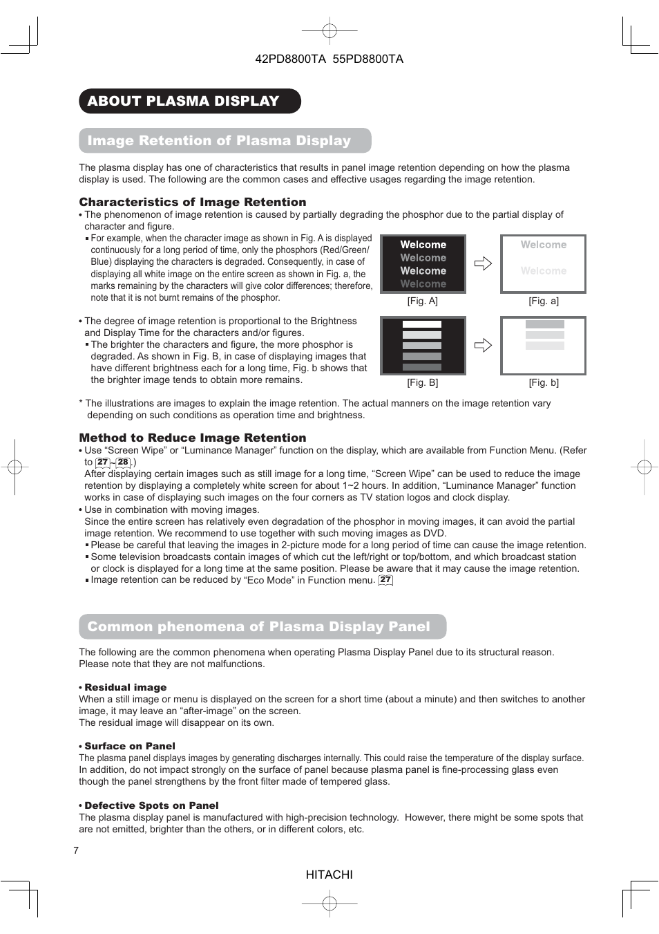 Common phenomena of plasma display panel | Hitachi 42PD8800TA User Manual | Page 9 / 62
