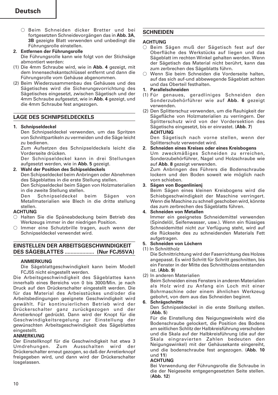 Deutsch | Hitachi FCJ 55 User Manual | Page 12 / 30