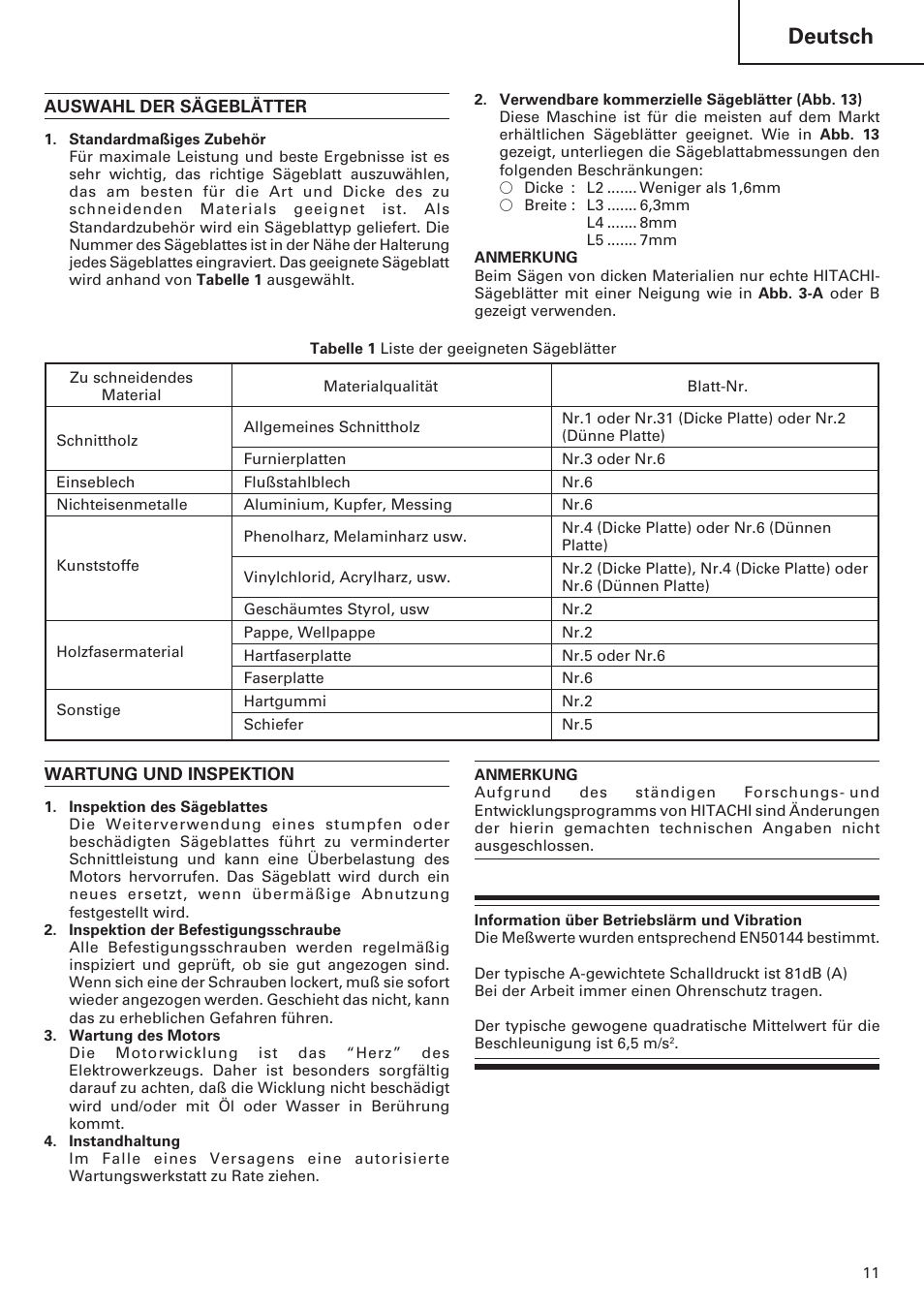 Deutsch | Hitachi FCJ 55 User Manual | Page 13 / 30
