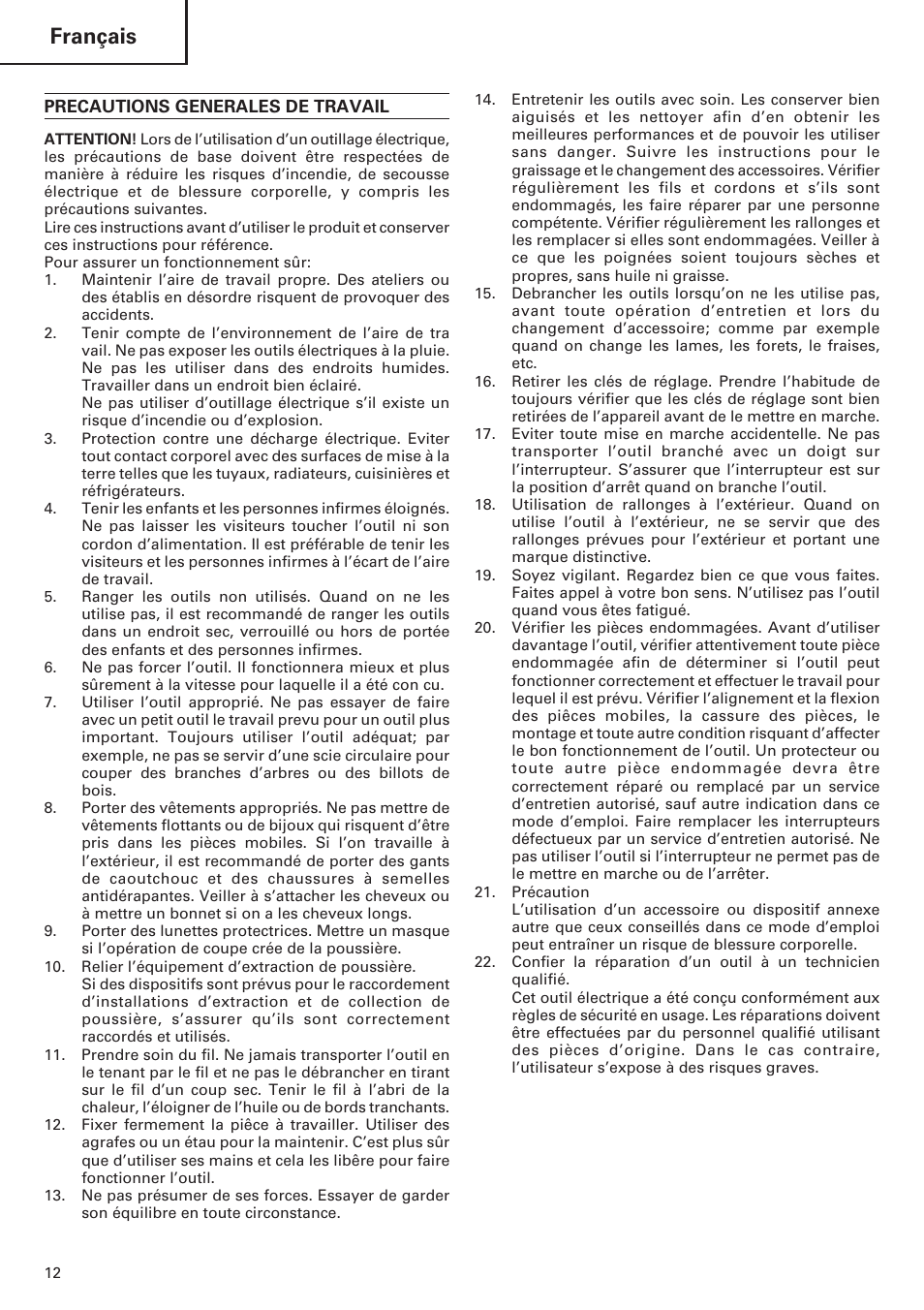 Français | Hitachi FCJ 55 User Manual | Page 14 / 30