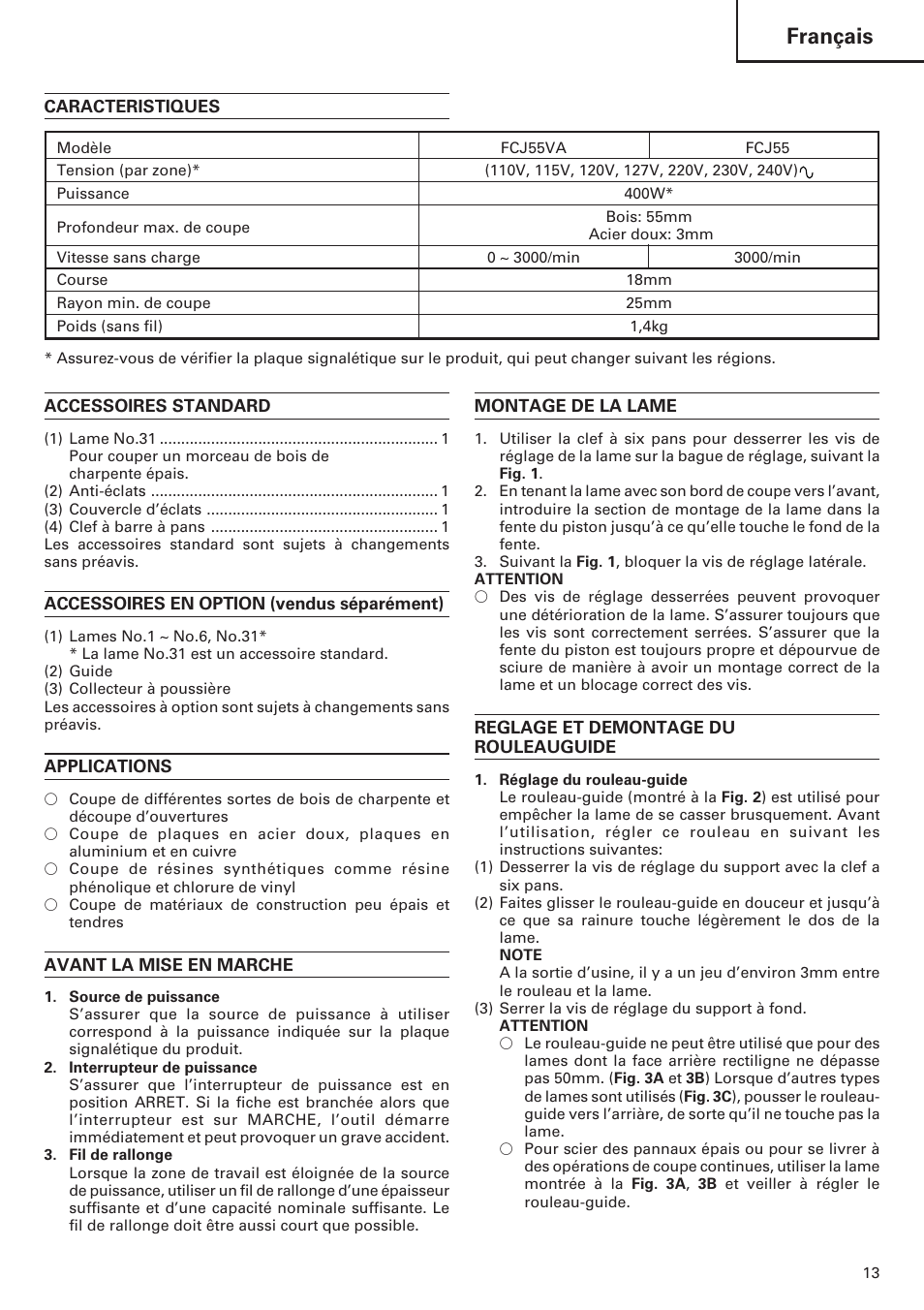 Français | Hitachi FCJ 55 User Manual | Page 15 / 30