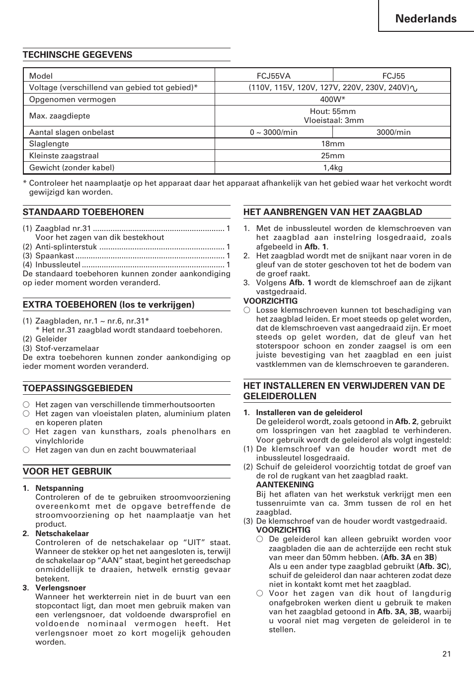 Nederlands | Hitachi FCJ 55 User Manual | Page 23 / 30