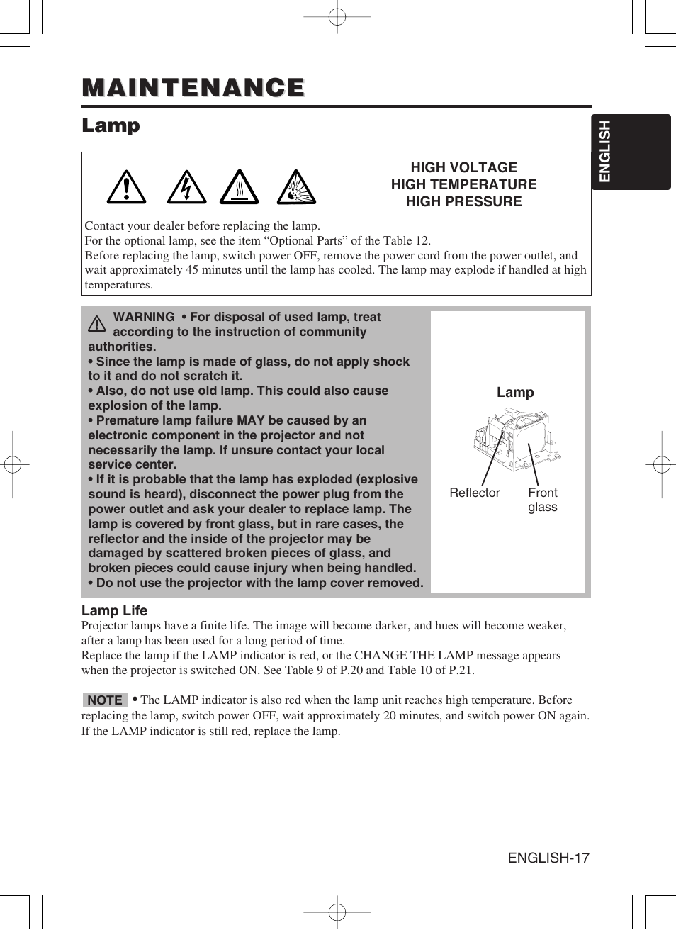 Maintenance, Lamp | Hitachi CP-X430W User Manual | Page 19 / 40