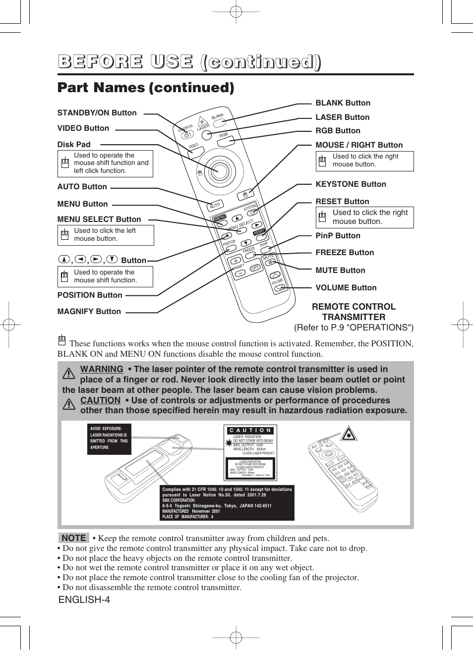 Part names (continued) | Hitachi CP-X430W User Manual | Page 6 / 40