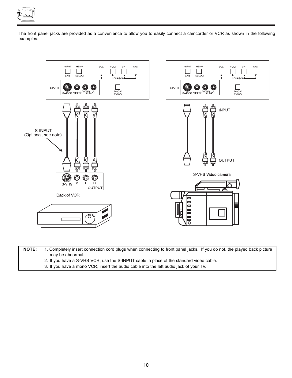 Front panel jacks and connections | Hitachi UltraVision UWX Series 61UWX10B User Manual | Page 10 / 76