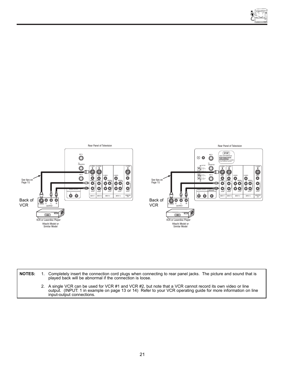 Connecting external video sources, Back of vcr | Hitachi UltraVision UWX Series 61UWX10B User Manual | Page 21 / 76