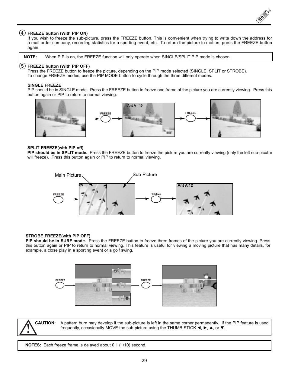 Picture-in-picture (pip), Main picture sub picture | Hitachi UltraVision UWX Series 61UWX10B User Manual | Page 29 / 76