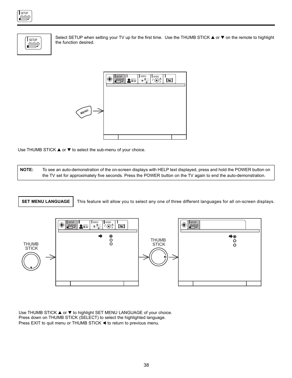 Set up | Hitachi UltraVision UWX Series 61UWX10B User Manual | Page 38 / 76