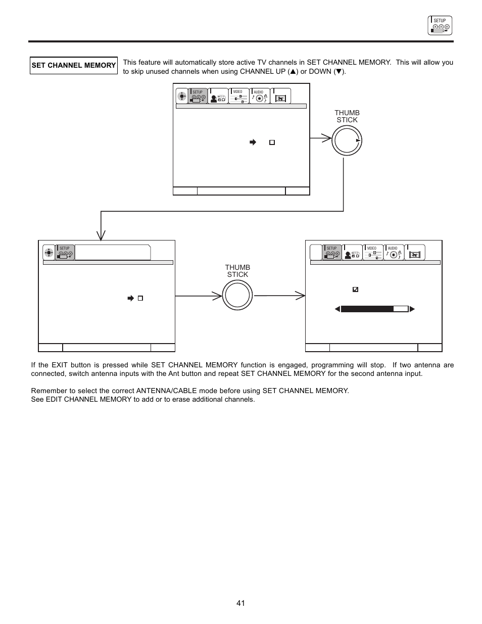 Set up, Thumb stick thumb stick | Hitachi UltraVision UWX Series 61UWX10B User Manual | Page 41 / 76