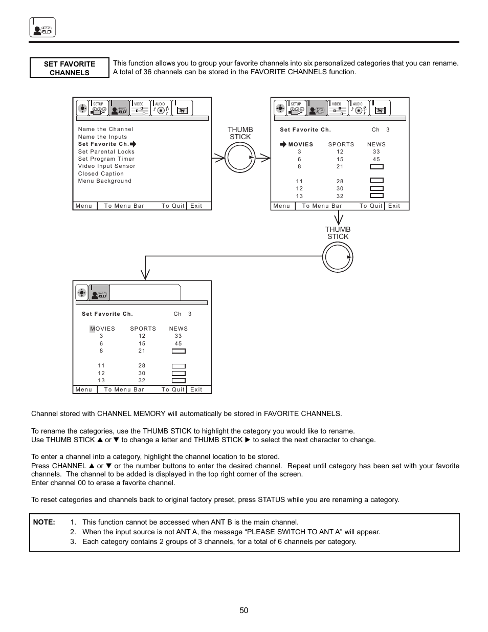 Customize, Thumb stick thumb stick | Hitachi UltraVision UWX Series 61UWX10B User Manual | Page 50 / 76