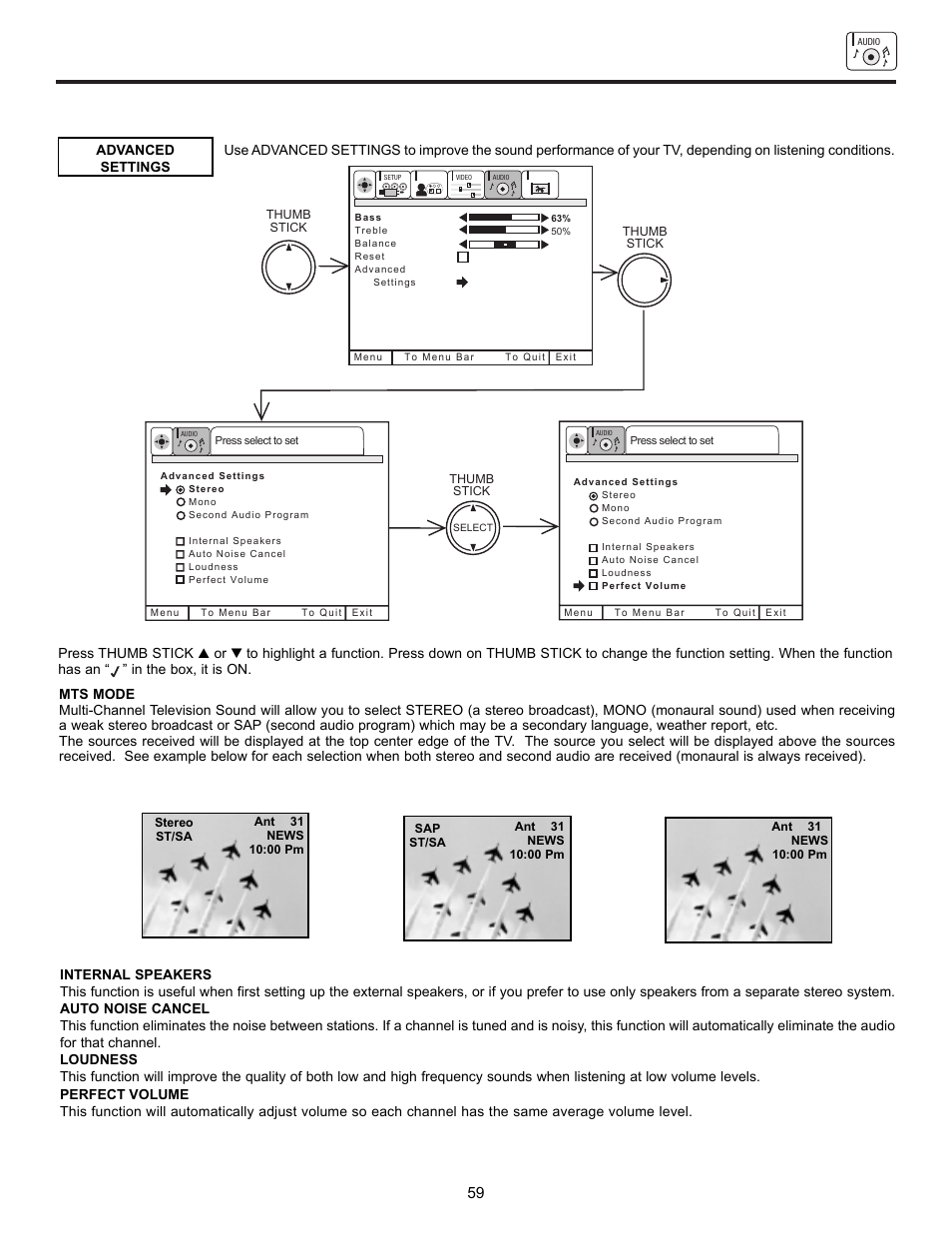 Audio | Hitachi UltraVision UWX Series 61UWX10B User Manual | Page 59 / 76