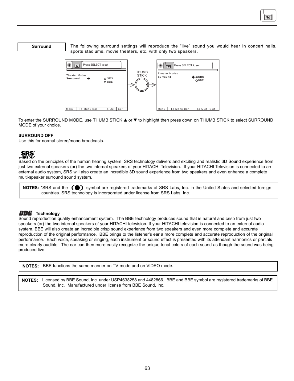 Theater | Hitachi UltraVision UWX Series 61UWX10B User Manual | Page 63 / 76