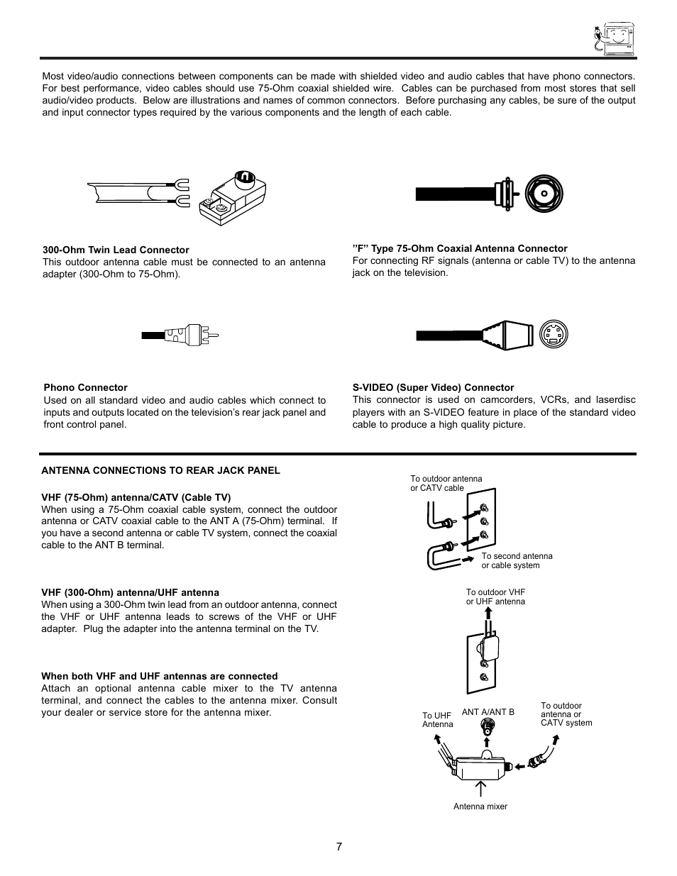 Hook-up cables and connectors | Hitachi UltraVision UWX Series 61UWX10B User Manual | Page 7 / 76