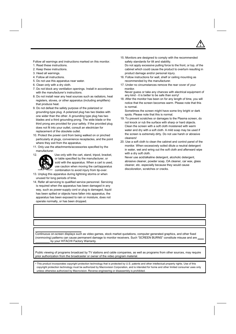 Important safety instructions | Hitachi 42HDM12 User Manual | Page 3 / 38
