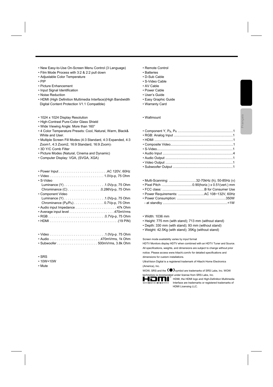 Useful information | Hitachi 42HDM12 User Manual | Page 36 / 38