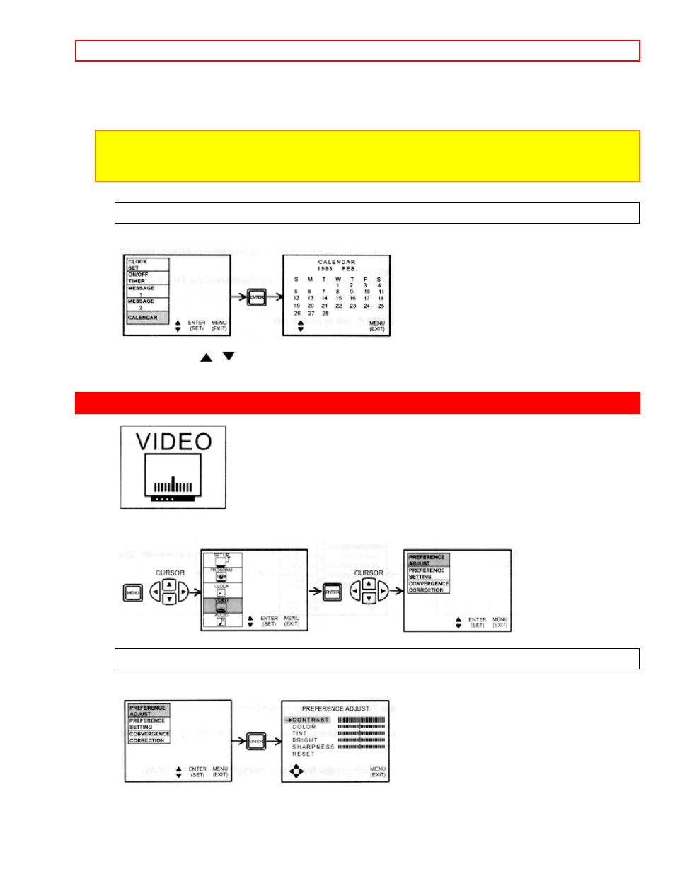 Calendar, Video, Preference adjust | Hitachi 50EX13KX User Manual | Page 33 / 41