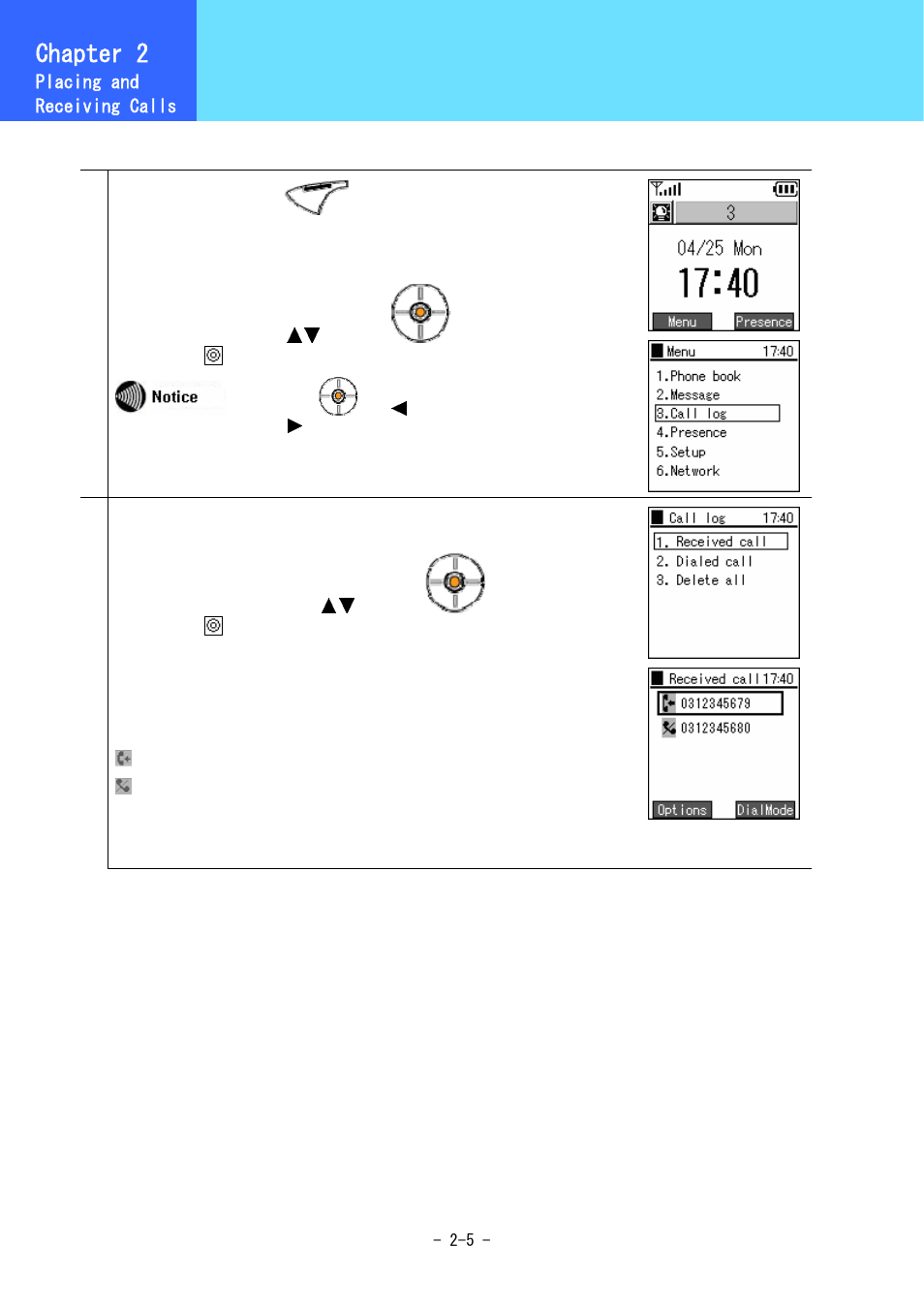 Call log, Chapter 2 | Hitachi 5000 User Manual | Page 25 / 132