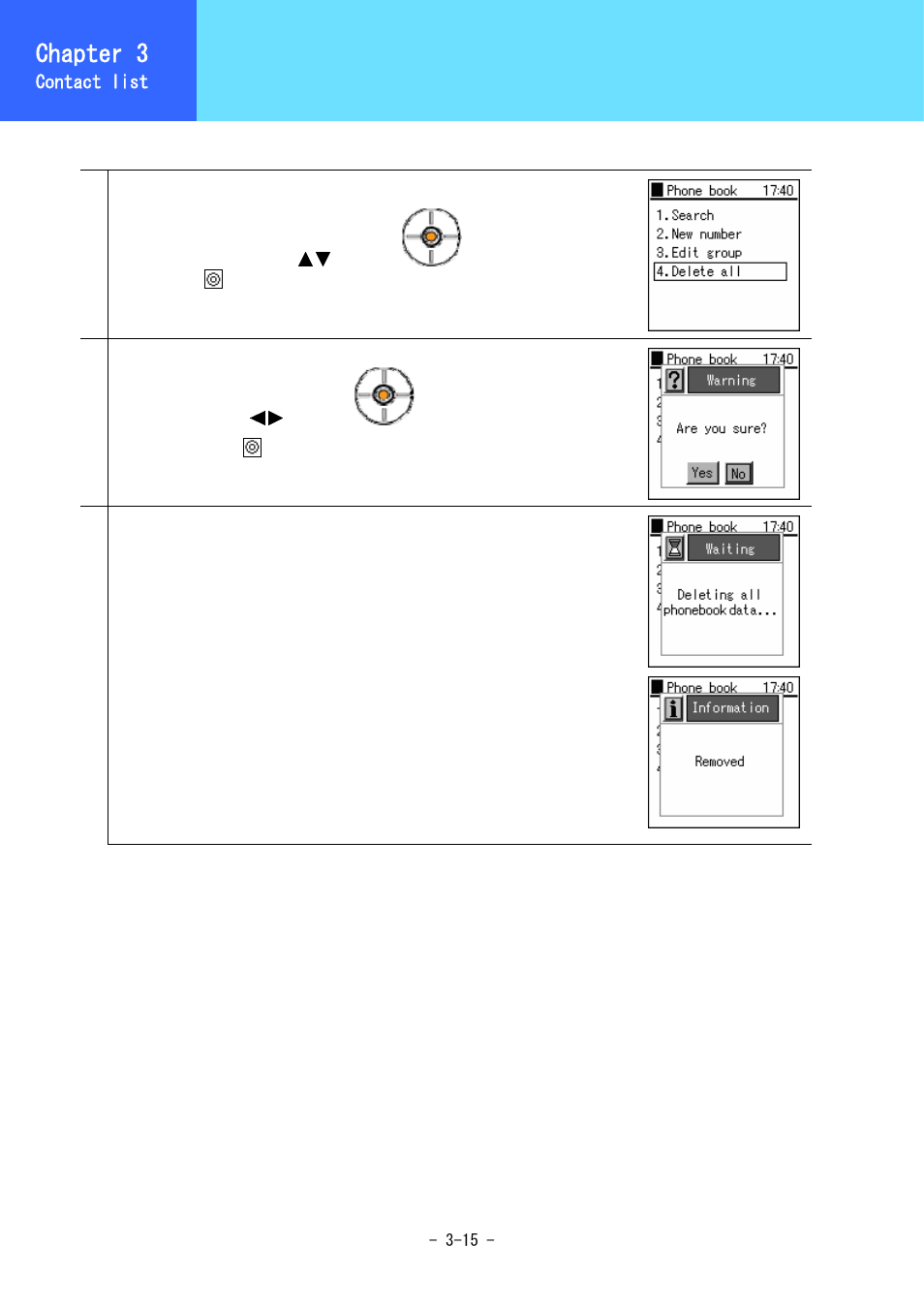 Deleting entire phone book, Chapter 3 | Hitachi 5000 User Manual | Page 53 / 132