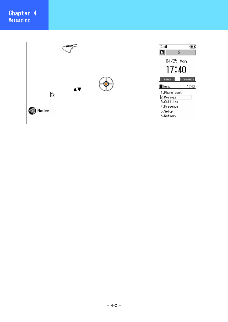 Message menu, Chapter 3, Chapter 4 | Hitachi 5000 User Manual | Page 55 / 132