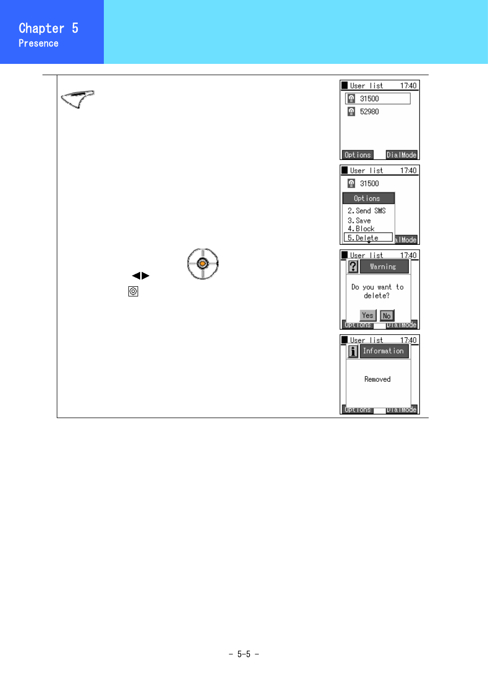 User list, Chapter 3, Chapter 5 | Hitachi 5000 User Manual | Page 72 / 132