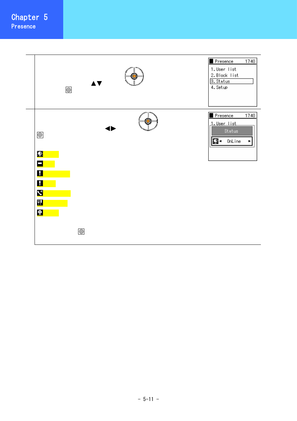 Status, Chapter 3, Chapter 5 | Hitachi 5000 User Manual | Page 78 / 132