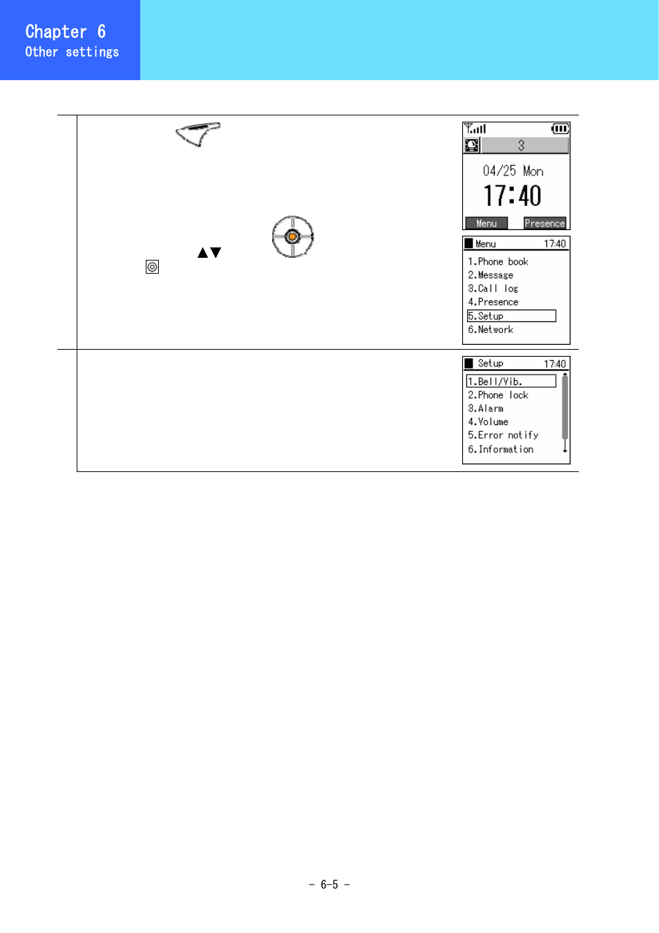 Settings menu, Chapter 6 | Hitachi 5000 User Manual | Page 84 / 132
