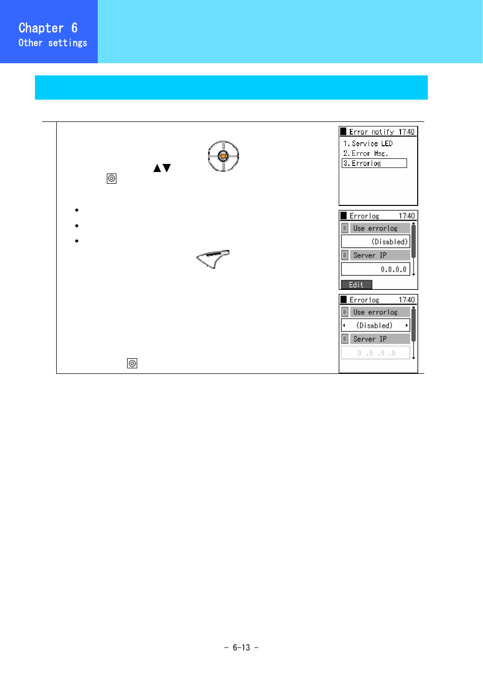 Error notification, Chapter 6, Error log | Hitachi 5000 User Manual | Page 92 / 132