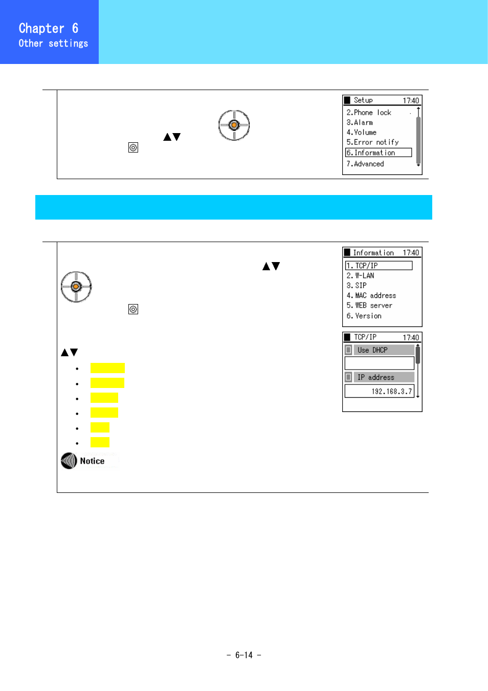 Information display, Chapter 6, Tcp/ip | Other settings | Hitachi 5000 User Manual | Page 93 / 132