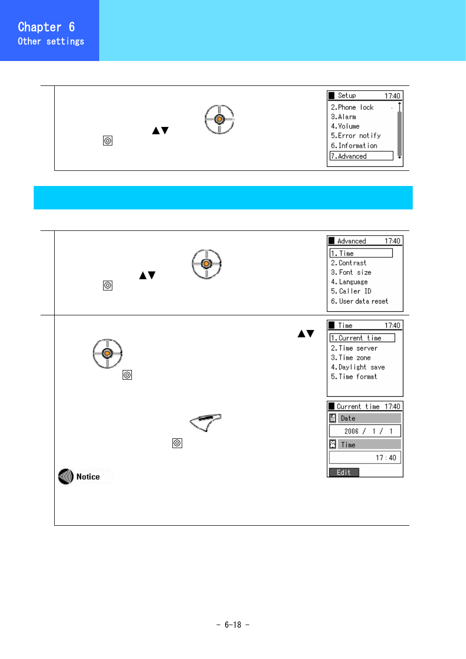Equipment settings, Chapter 6, Time | Hitachi 5000 User Manual | Page 97 / 132