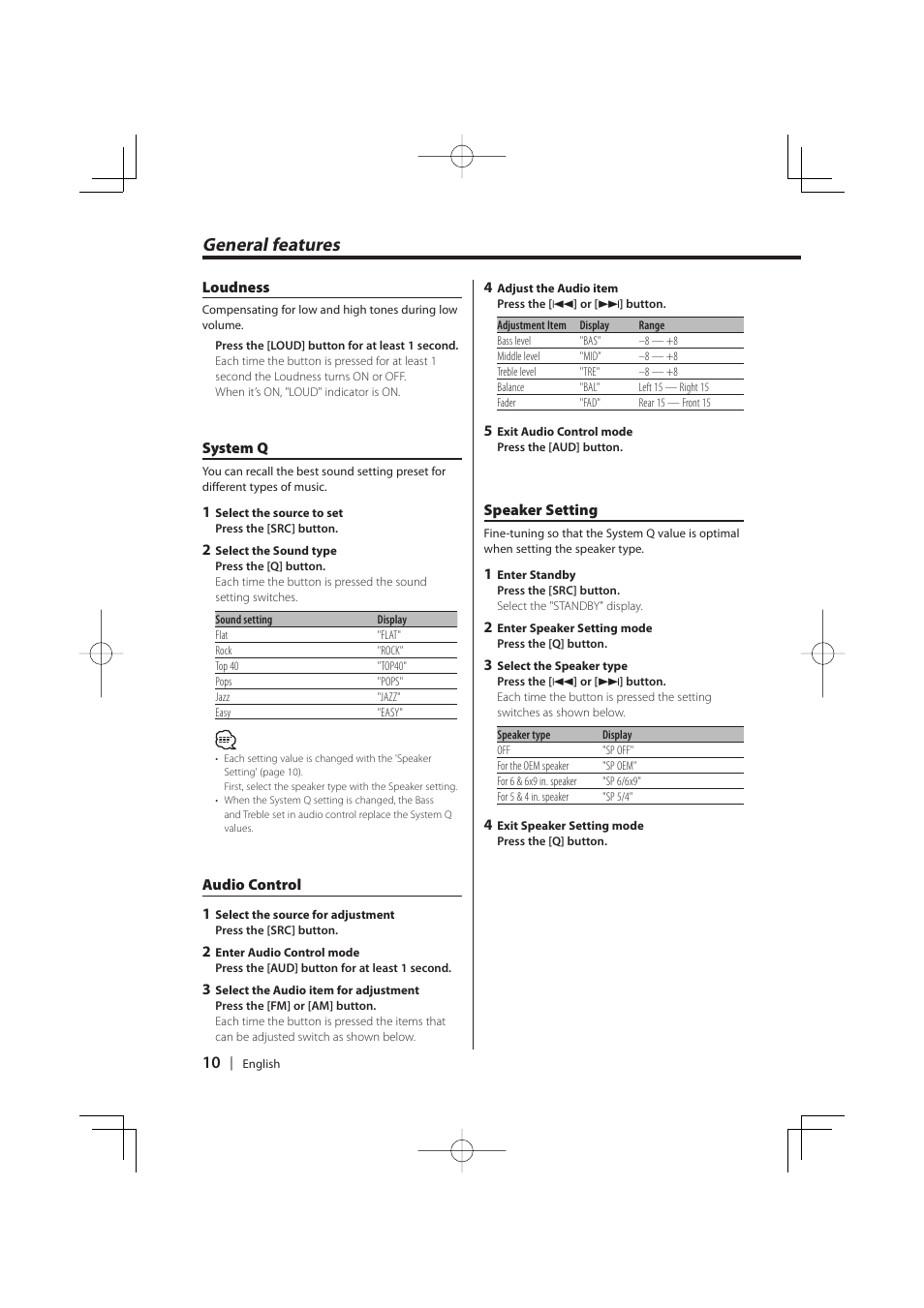 General features | Kenwood KDC-W427 User Manual | Page 10 / 88