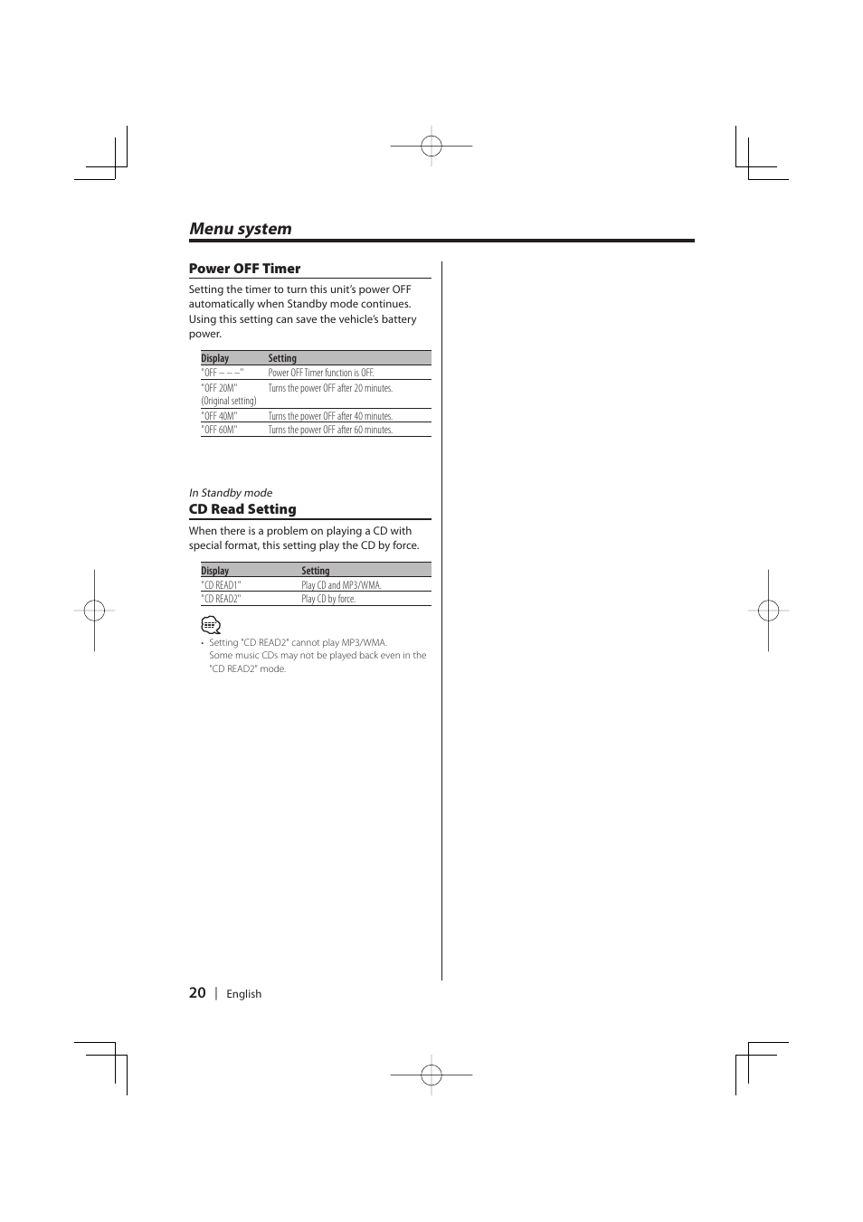 Menu system | Kenwood KDC-W427 User Manual | Page 20 / 88