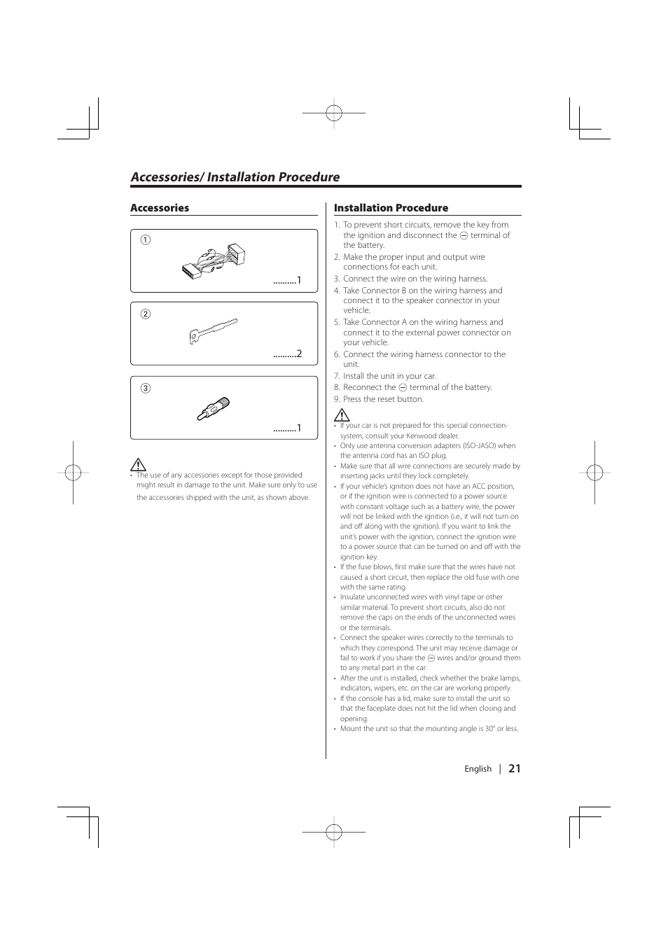 Accessories/ installation procedure | Kenwood KDC-W427 User Manual | Page 21 / 88