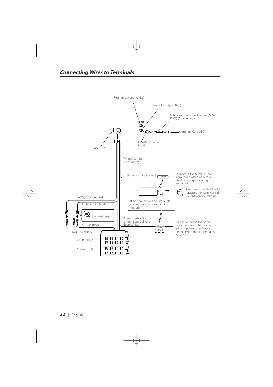 Connecting wires to terminals | Kenwood KDC-W427 User Manual | Page 22 / 88