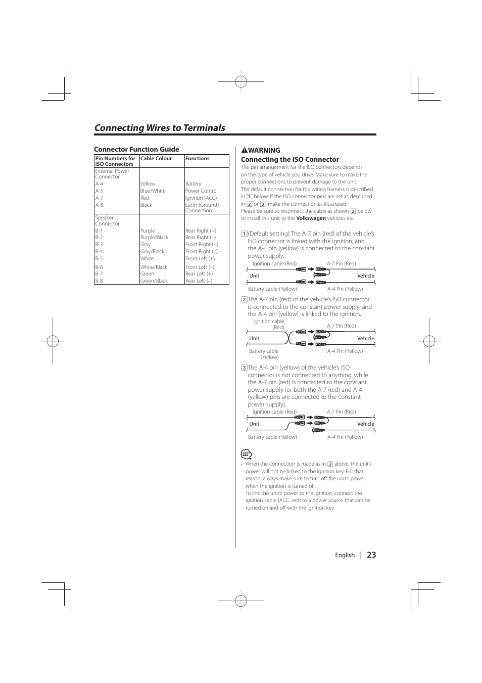 Connecting wires to terminals | Kenwood KDC-W427 User Manual | Page 23 / 88