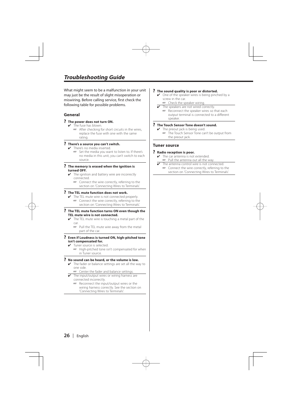 Troubleshooting guide | Kenwood KDC-W427 User Manual | Page 26 / 88