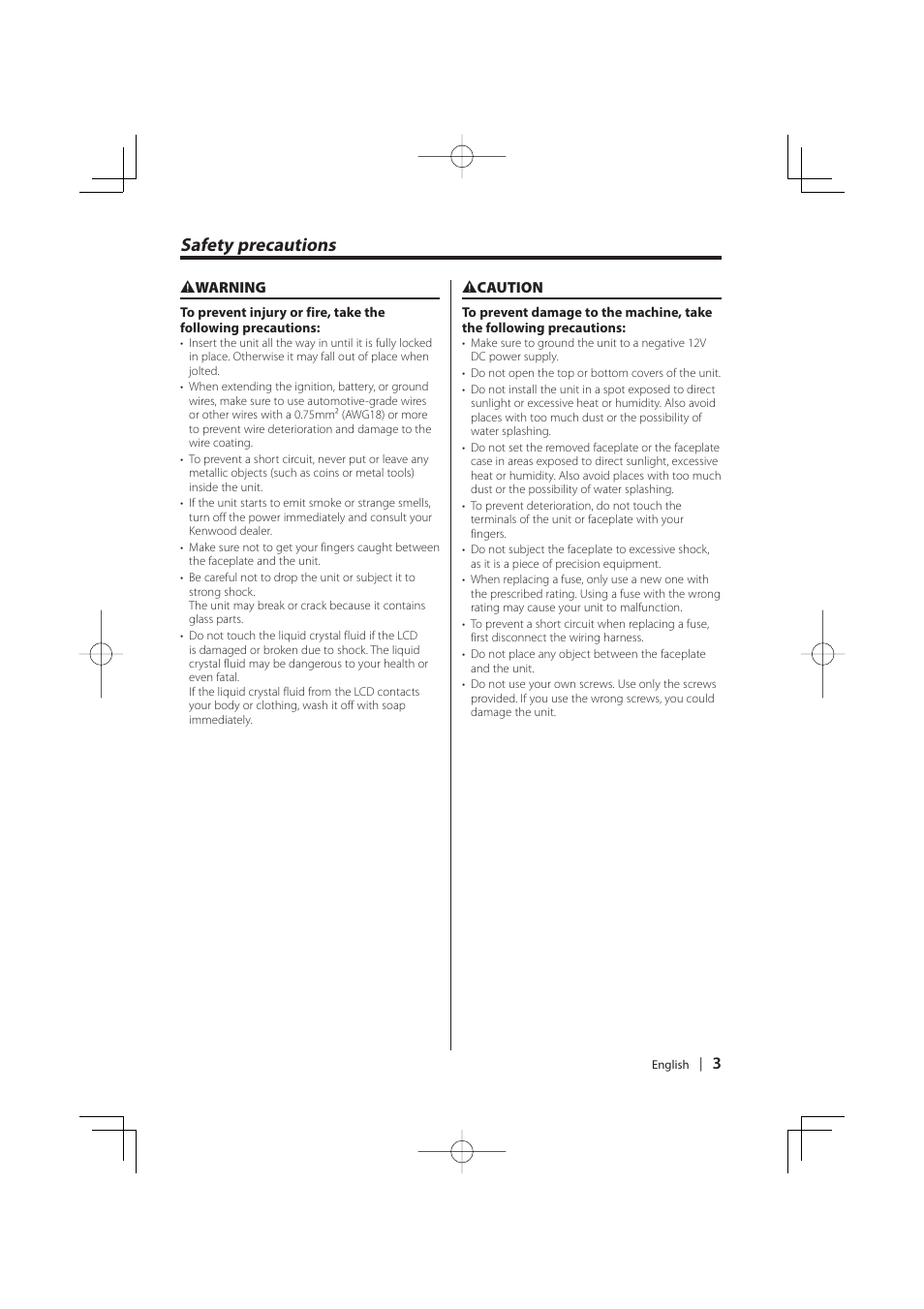 Safety precautions | Kenwood KDC-W427 User Manual | Page 3 / 88