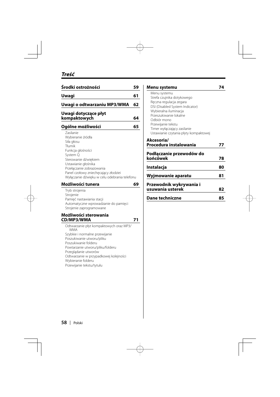 Polski, Treść | Kenwood KDC-W427 User Manual | Page 58 / 88