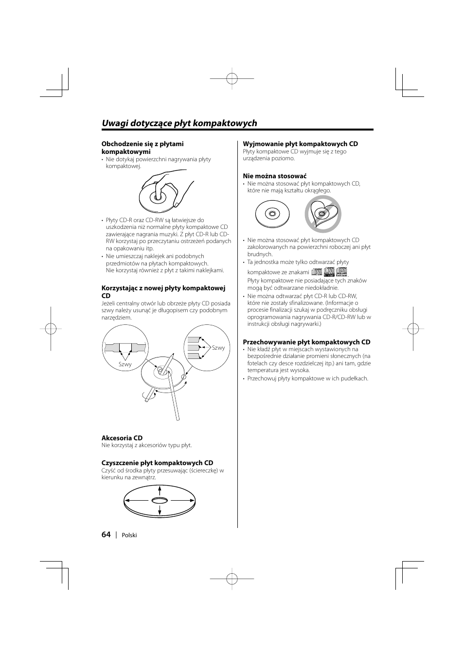 Uwagi dotyczące płyt kompaktowych | Kenwood KDC-W427 User Manual | Page 64 / 88