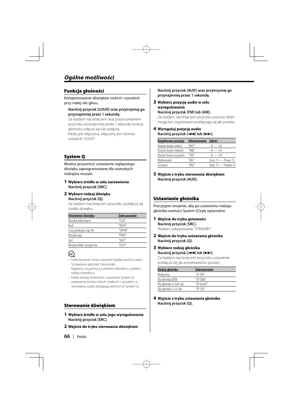 Ogólne możliwości | Kenwood KDC-W427 User Manual | Page 66 / 88