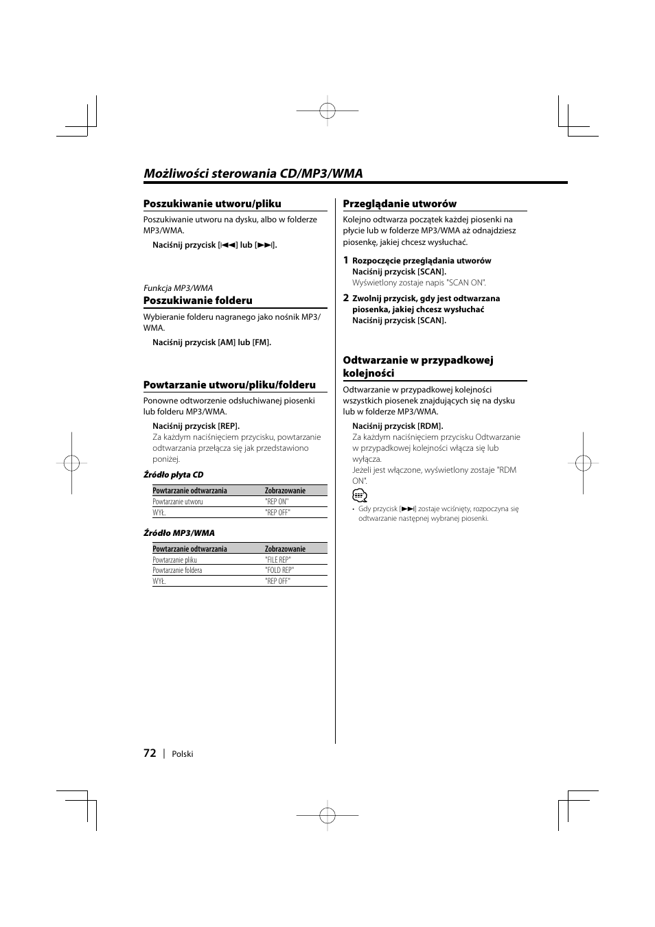 Możliwości sterowania cd/mp3/wma | Kenwood KDC-W427 User Manual | Page 72 / 88