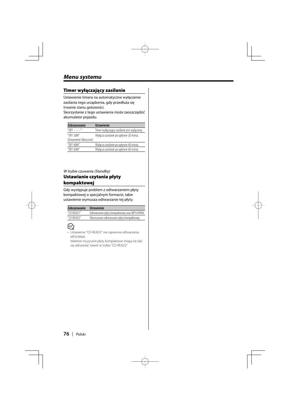 Menu systemu | Kenwood KDC-W427 User Manual | Page 76 / 88