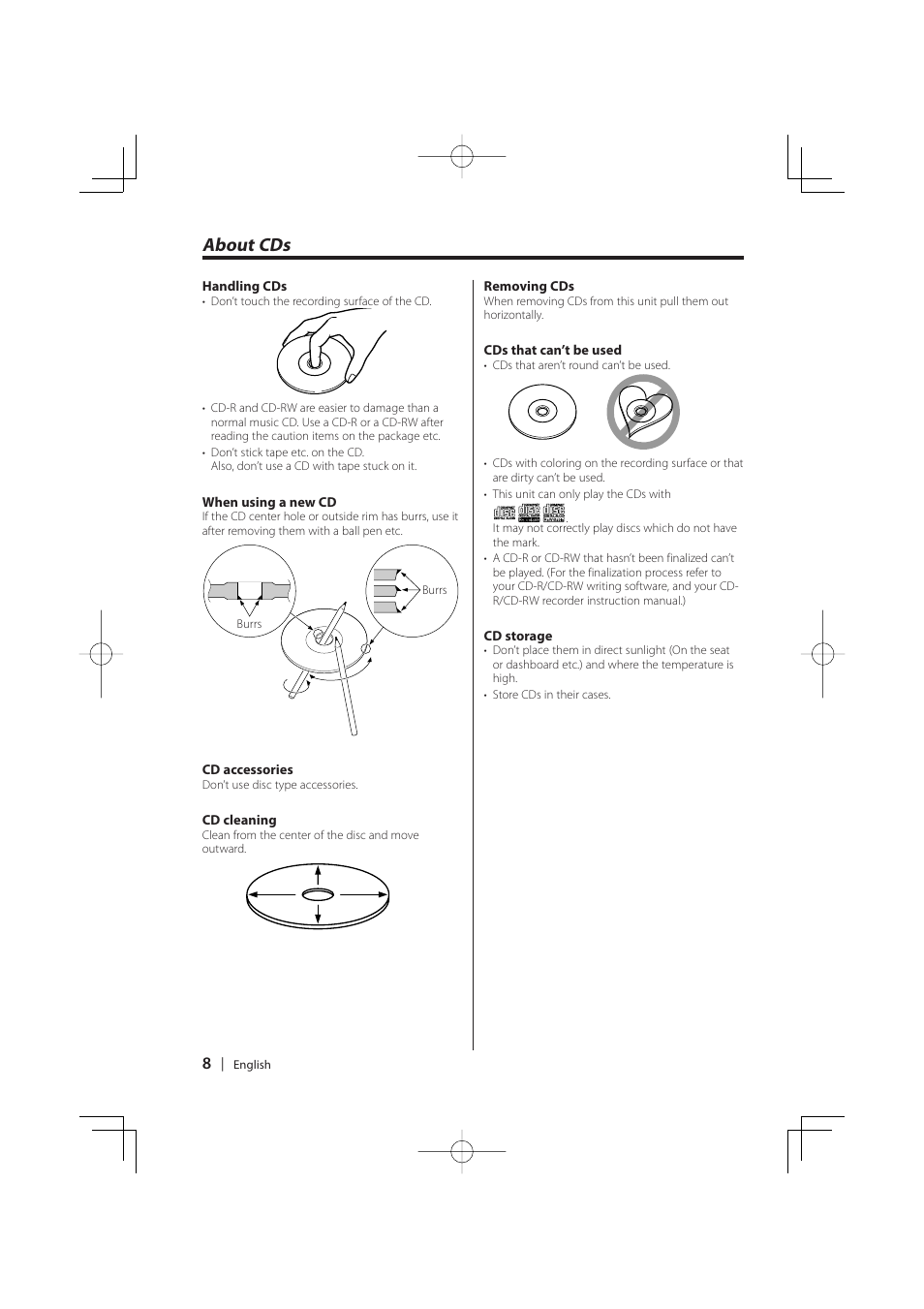 About cds | Kenwood KDC-W427 User Manual | Page 8 / 88