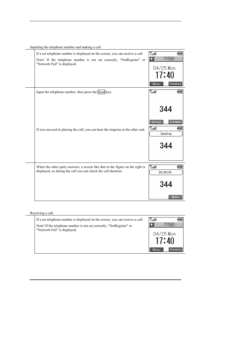 Call, Receive, Eceive | Hitachi WIRELESSIP TD61-2472A User Manual | Page 10 / 88