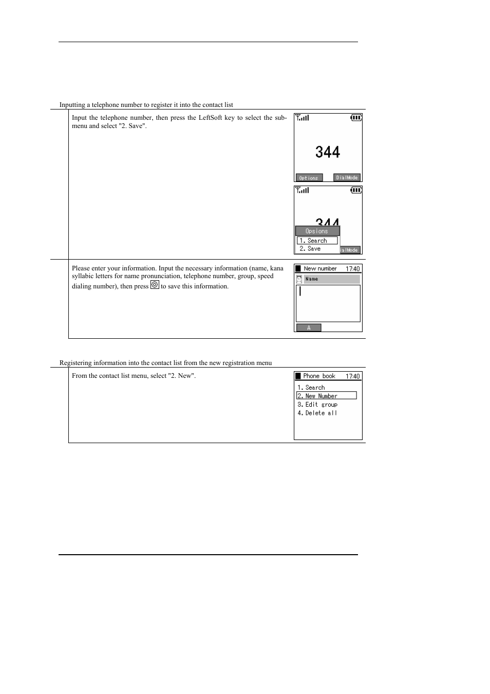 1 new registration, 1 registration from a telephone number, 2 registration from contact list menu | New registration, Registration from a telephone number, Registration from contact list menu | Hitachi WIRELESSIP TD61-2472A User Manual | Page 12 / 88