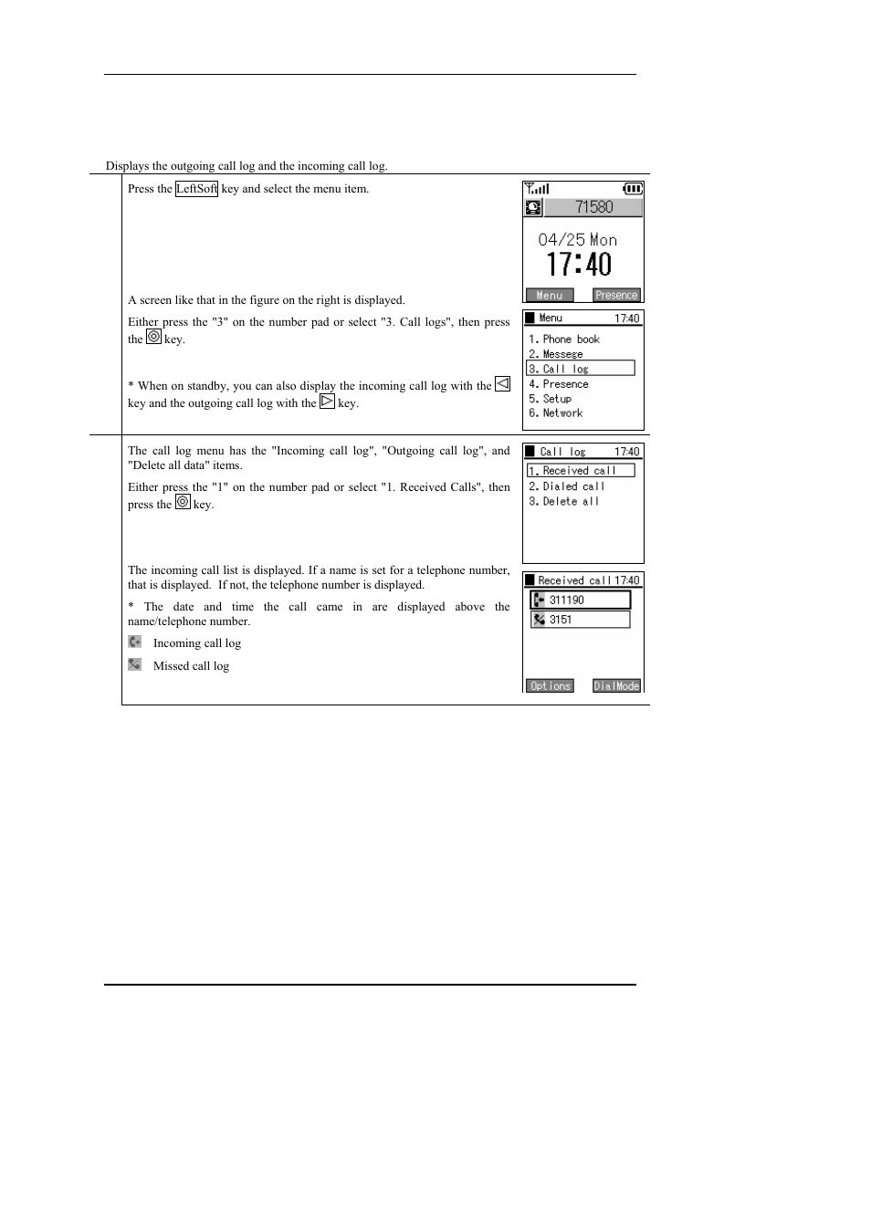 Call log, All log | Hitachi WIRELESSIP TD61-2472A User Manual | Page 40 / 88