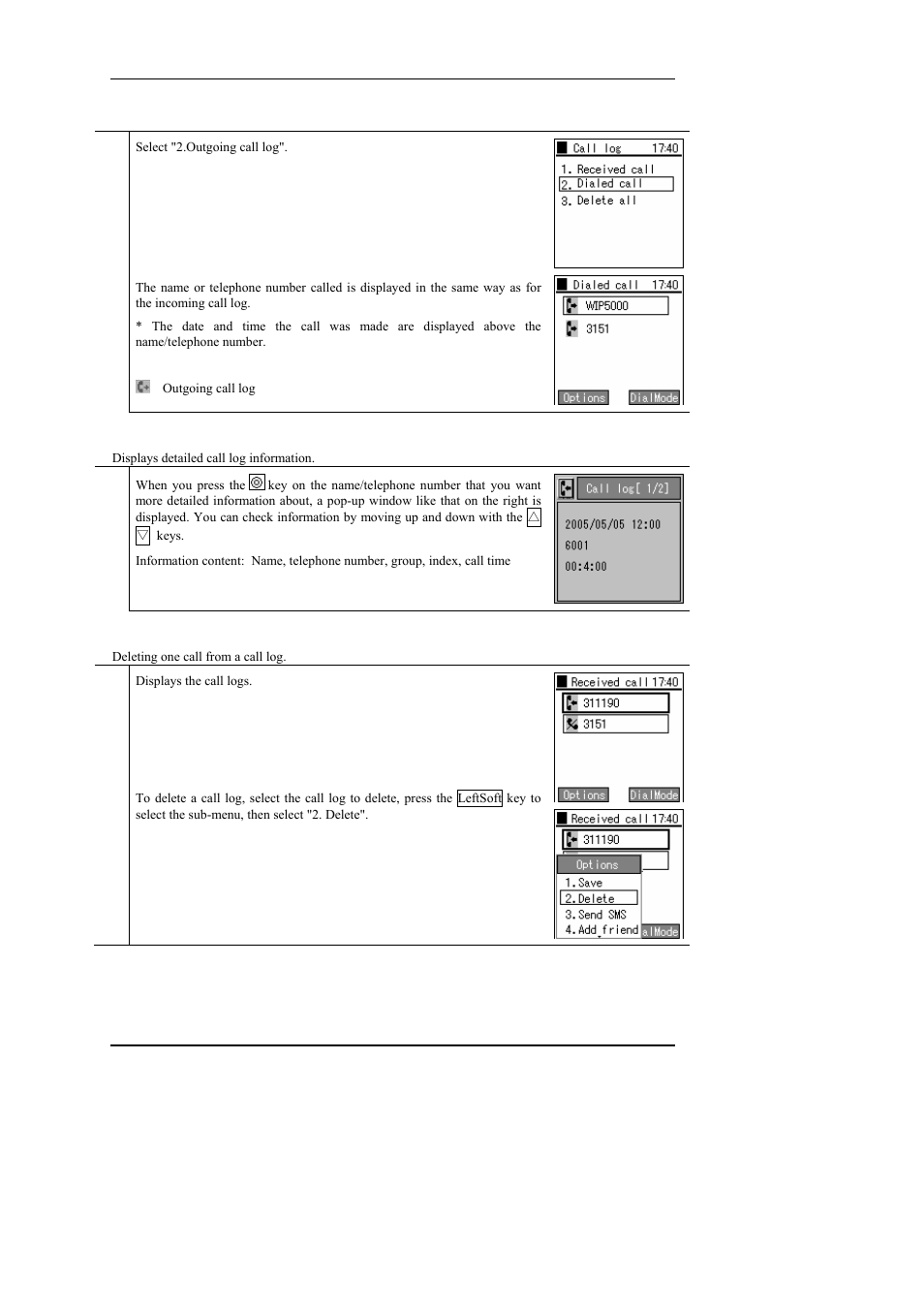 1 details, 2 call log delete, Details | Call log delete | Hitachi WIRELESSIP TD61-2472A User Manual | Page 41 / 88