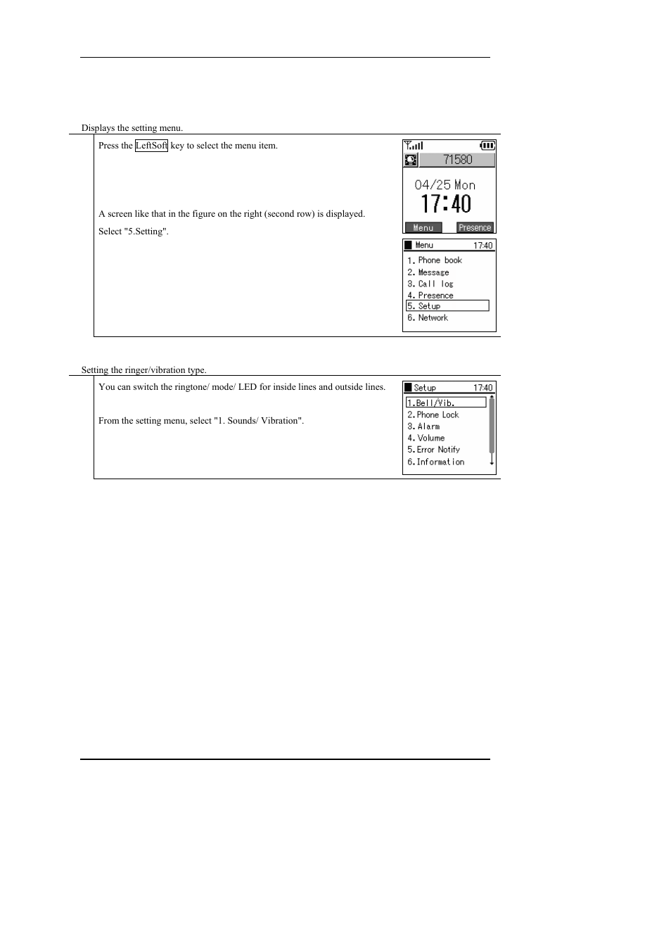 Basic settings menu, 1 sound/vibration, Asic settings menu | Sound/vibration | Hitachi WIRELESSIP TD61-2472A User Manual | Page 54 / 88