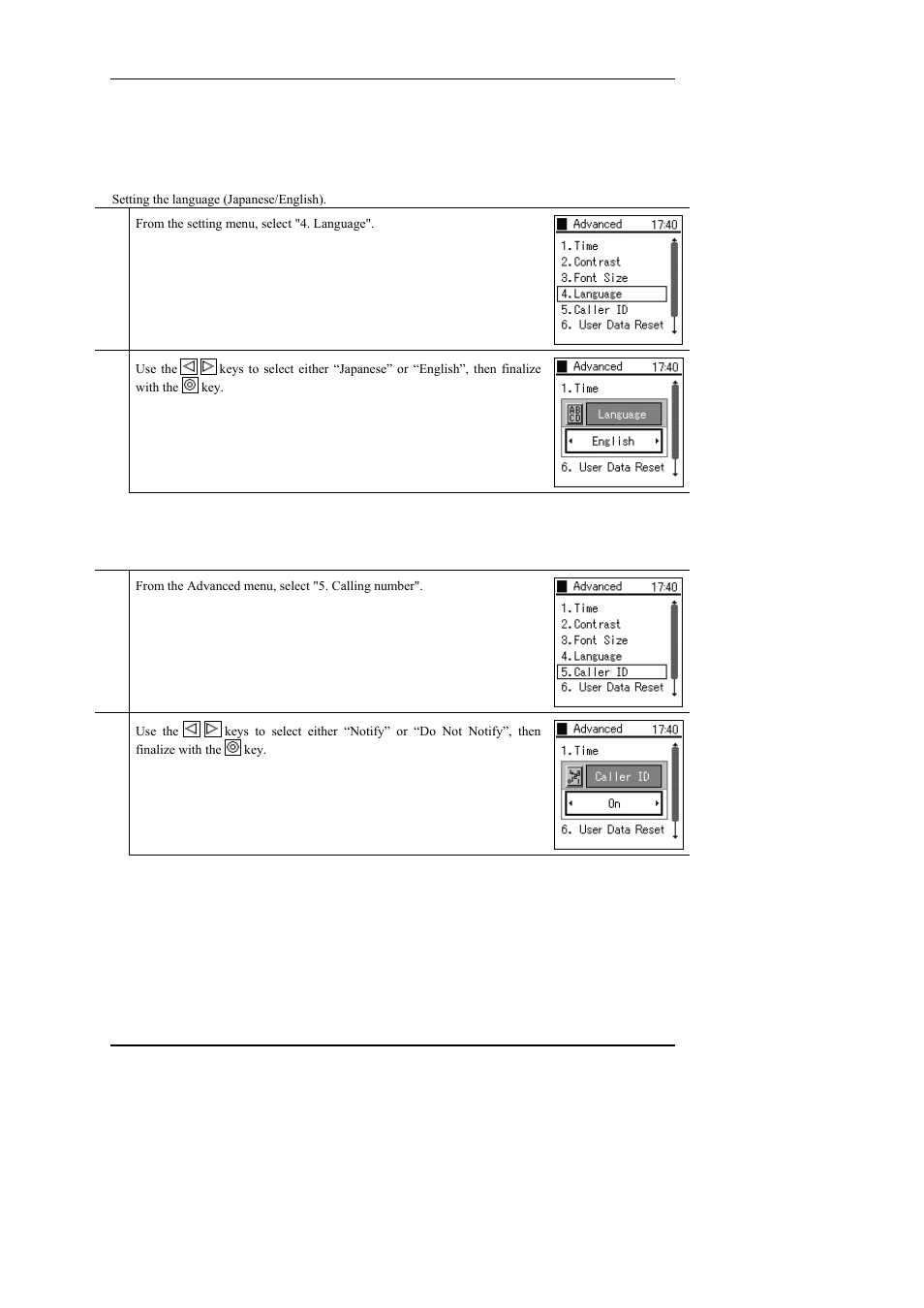 4 language setting, 5 caller id, Language setting | Hitachi WIRELESSIP TD61-2472A User Manual | Page 66 / 88
